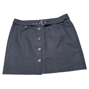Michael Kors Navy Straight Button Up Belted Short Mini 100% Cotton Skirt Sz 14